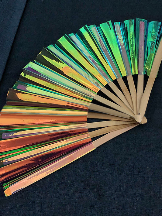 Nightclub Holographic PVC Iridescent Folding Fan