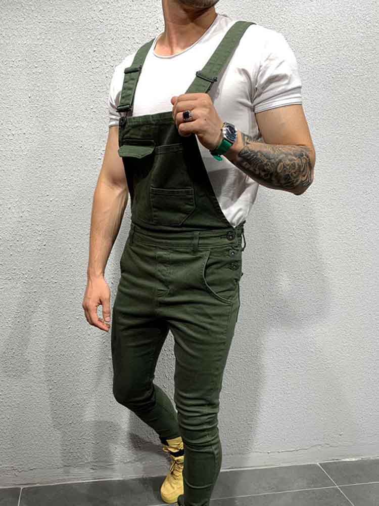 Men's Solid Color Slim Fit Denim Overall Romper