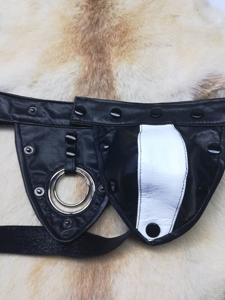 Men's Punk Contrast Leather Detachable Thong