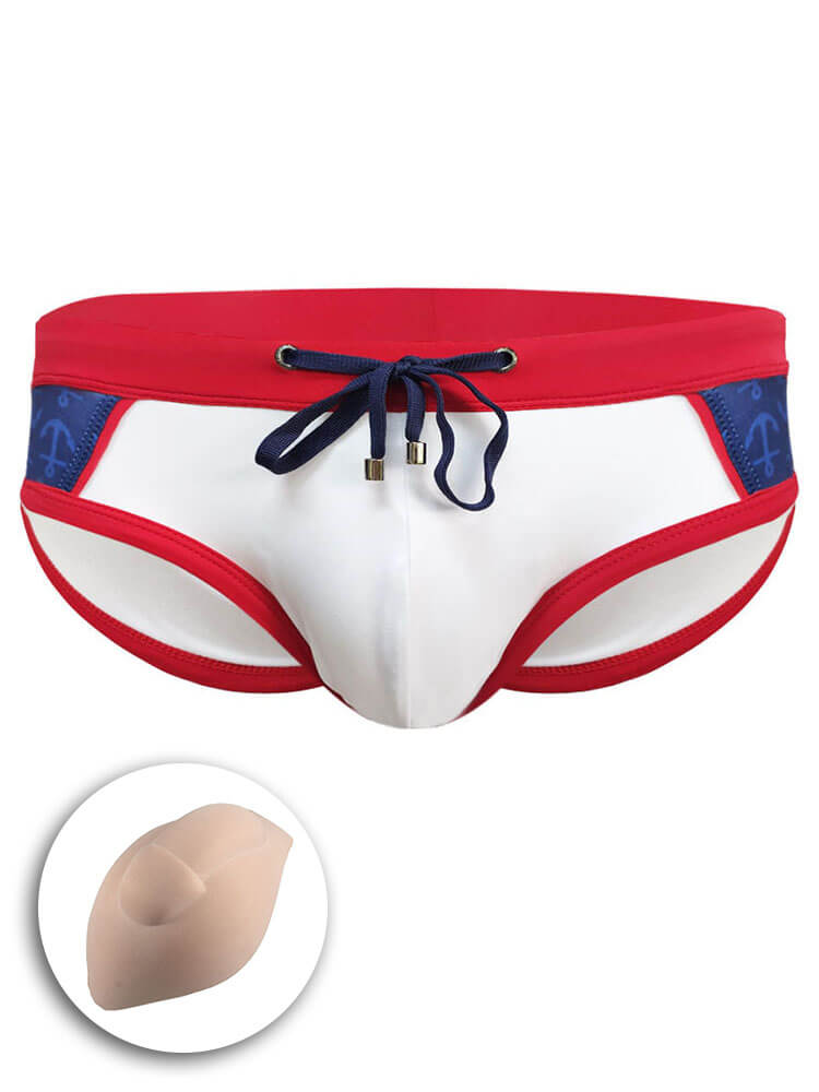 Men's Sexy Color-Block Drawstring Beach Swim Briefs