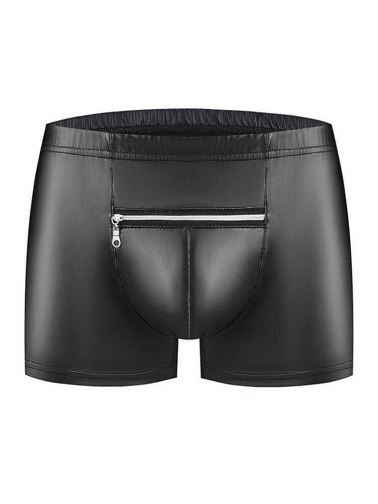 Men's Sexy Zipper-Design PU Leather Boxer Briefs