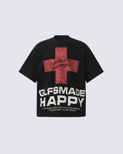 New Gothic Cross Graphic  Black Streetwear T-Shirt