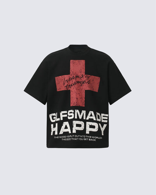 New Gothic Cross Graphic  Black Streetwear T-Shirt