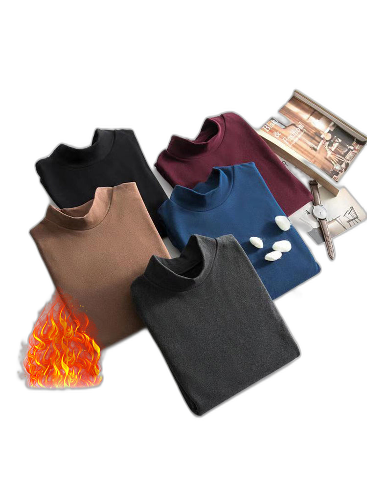 Mid-neck Men's Fleece Warm Bottoming Top T-shirt