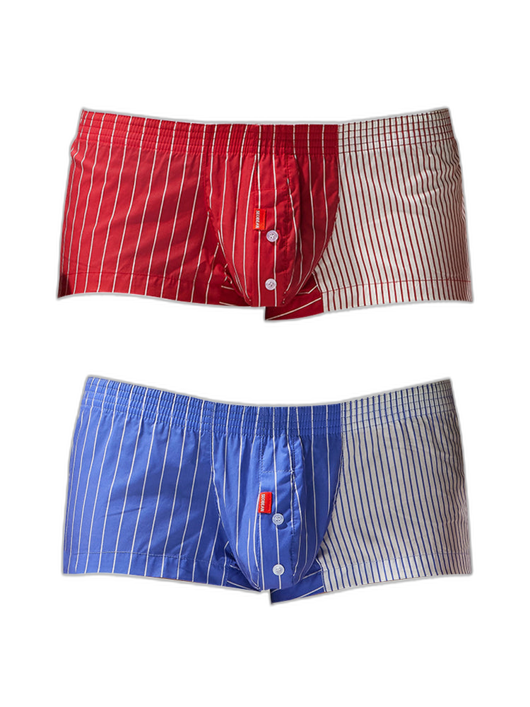 2 Pack Men's Fashionable Cotton Lounge Shorts with Stripe Patchwork