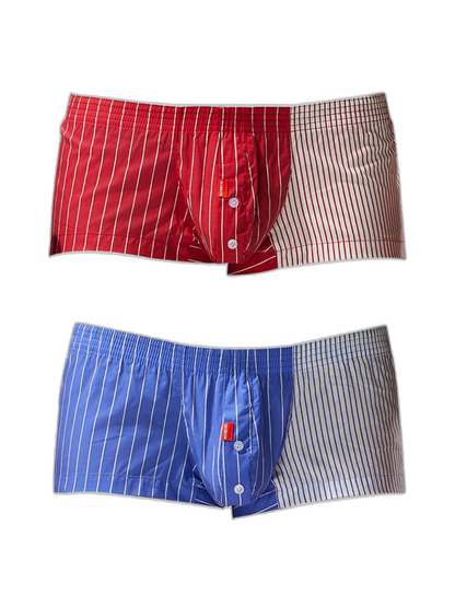 2 Pack Men's Fashionable Cotton Lounge Shorts with Stripe Patchwork