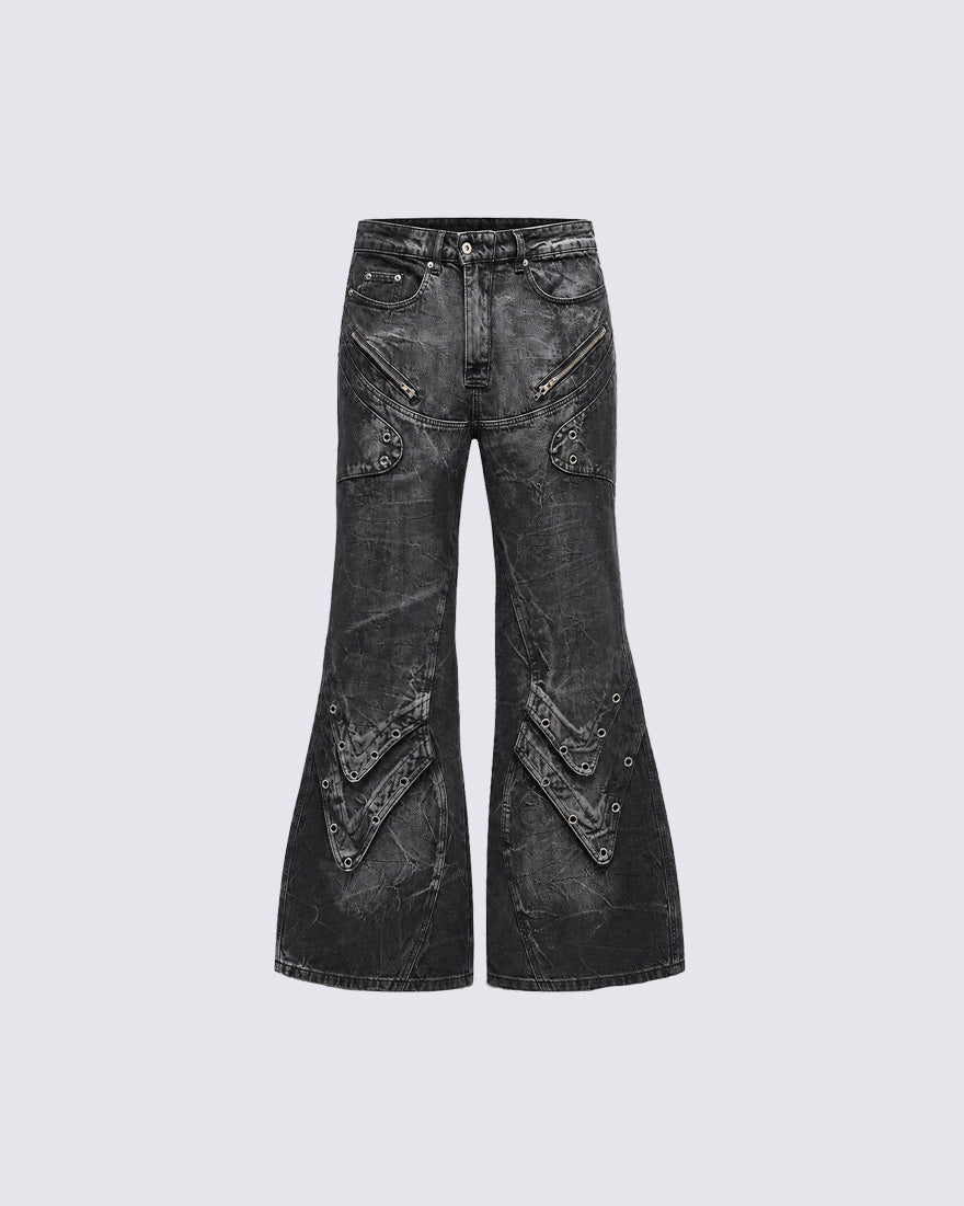 KIIKIO Punk Grommet Panel Flared Jeans