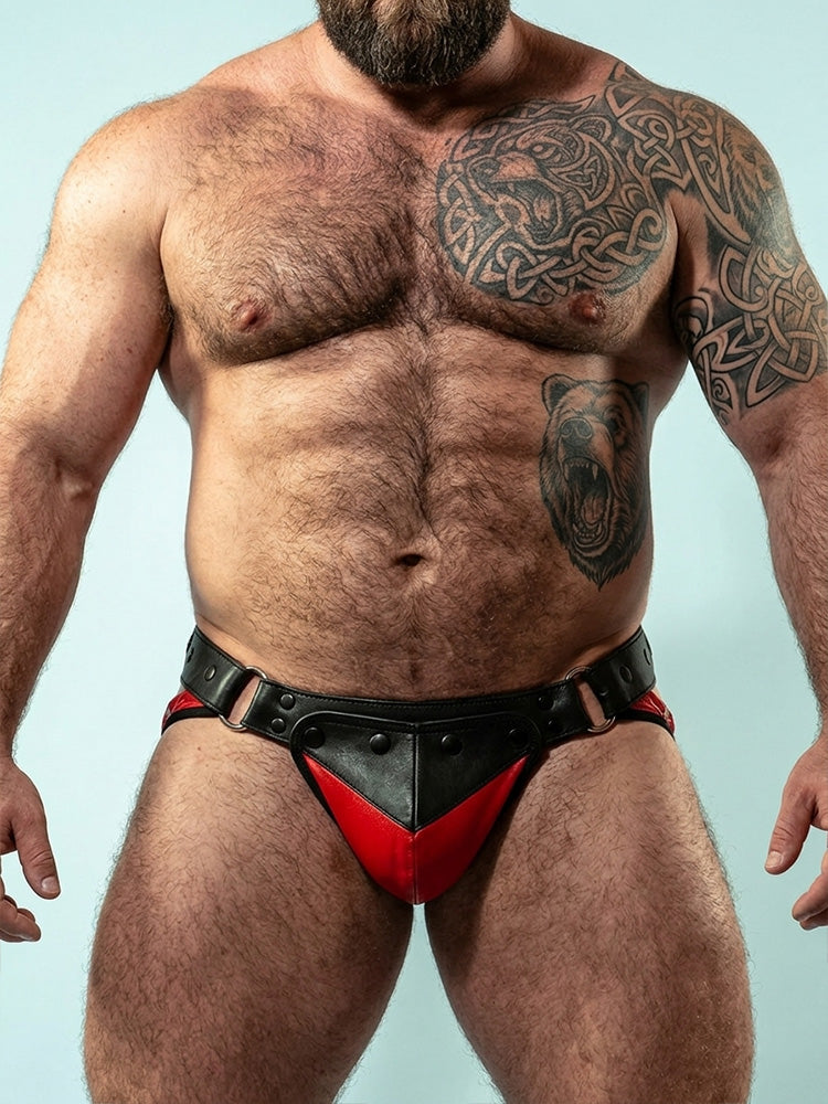 Men's Genuine Leather Chest Strap Jockstrap Set
