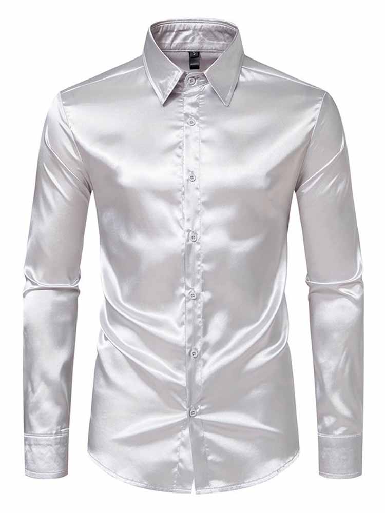 Men's Lapel Satin Long Sleeve Shirt