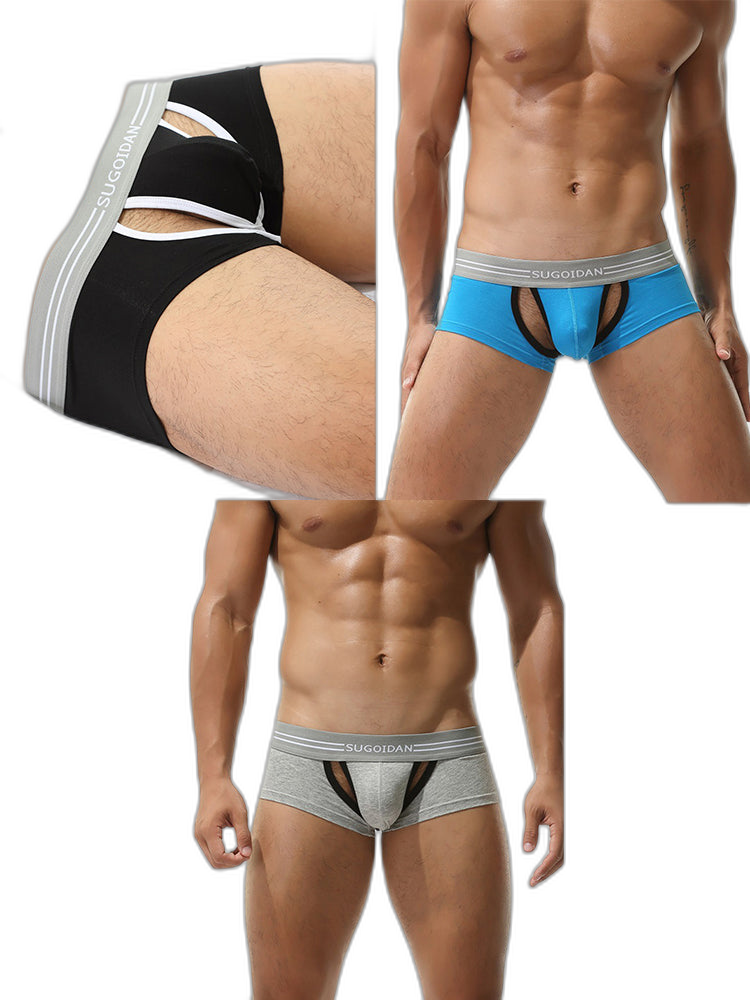 3 Pack Men’s Sexy Cutout Trunks with Lift-up Pouch