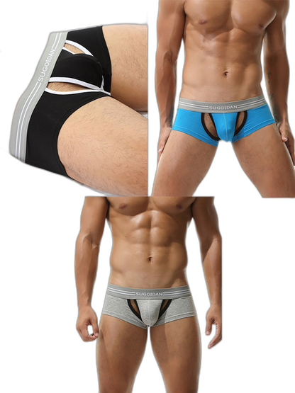 3 Pack Men’s Sexy Cutout Trunks with Lift-up Pouch