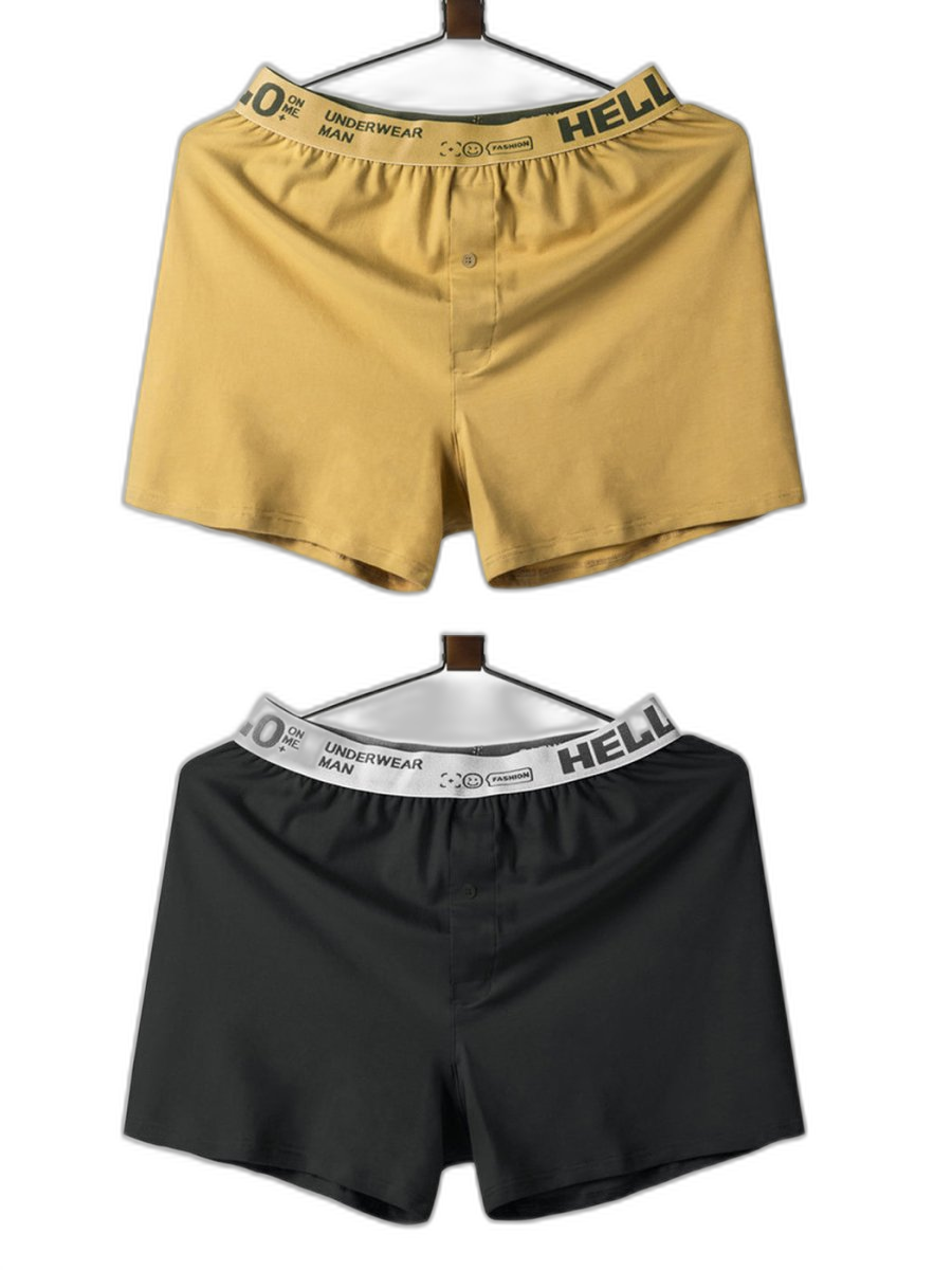 2 Pack Men’s Woven Cotton Boxer Shorts With Button Fly