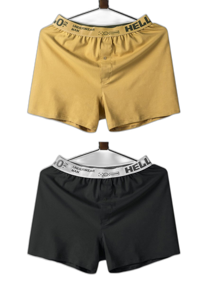 2 Pack Men’s Woven Cotton Boxer Shorts With Button Fly