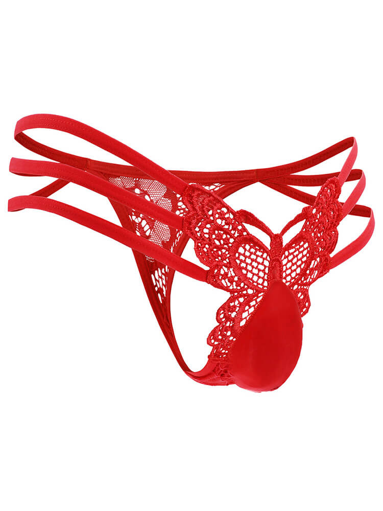Men's Butterfly Hollow Lace Sheer Low Rise Thong