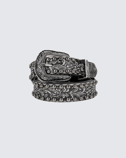 Baroque Engraved Studded Leather Belt