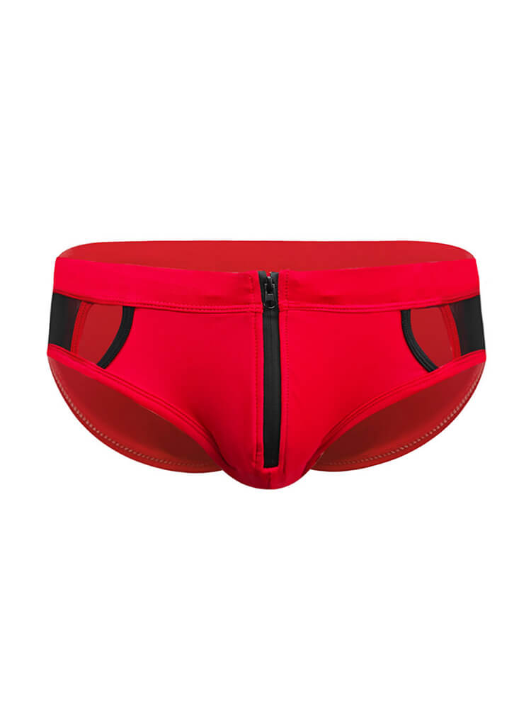 Men's Sexy Mesh Hollow Front Zipper Swim Briefs