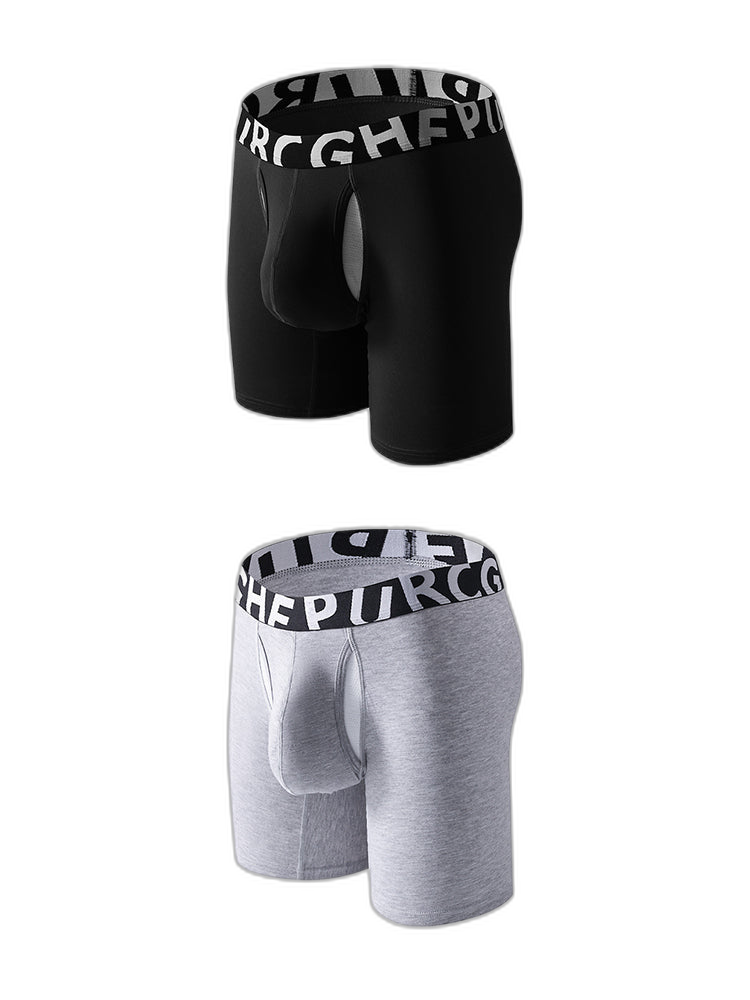 2 Pack Men's Long-Leg Anti-Chafing Performance Boxer Briefs
