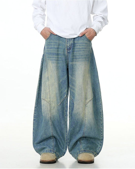 Washed Scimitar Design Jeans