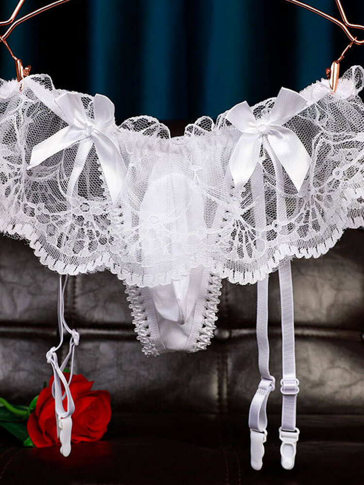 Men's Sexy Lace Low-Rise Solid Color Thong