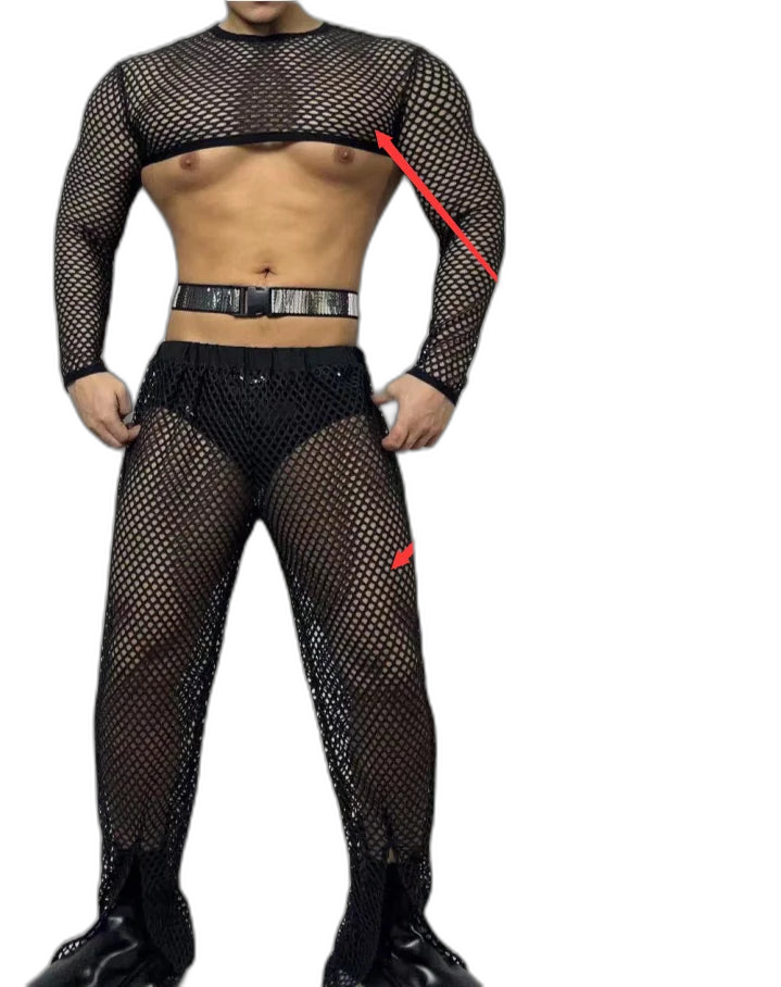 Fluorescent Fishnet See-Through Bodysuit Set