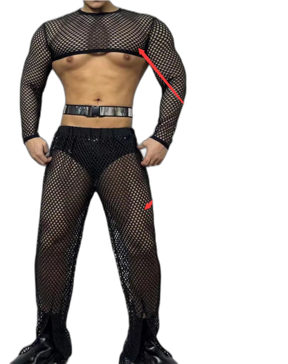 Fluorescent Fishnet See-Through Bodysuit Set