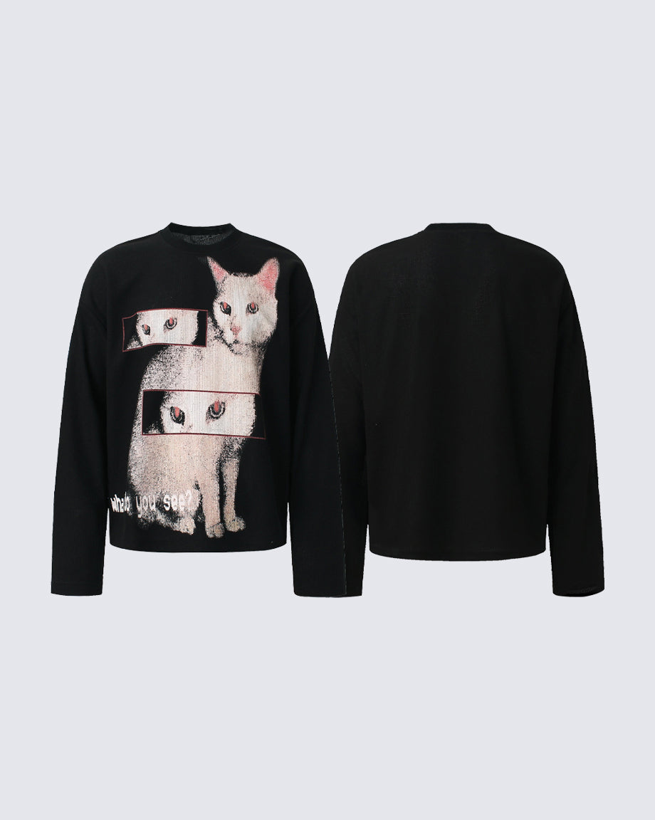 Cat Graphic Long Sleeve T-shirt