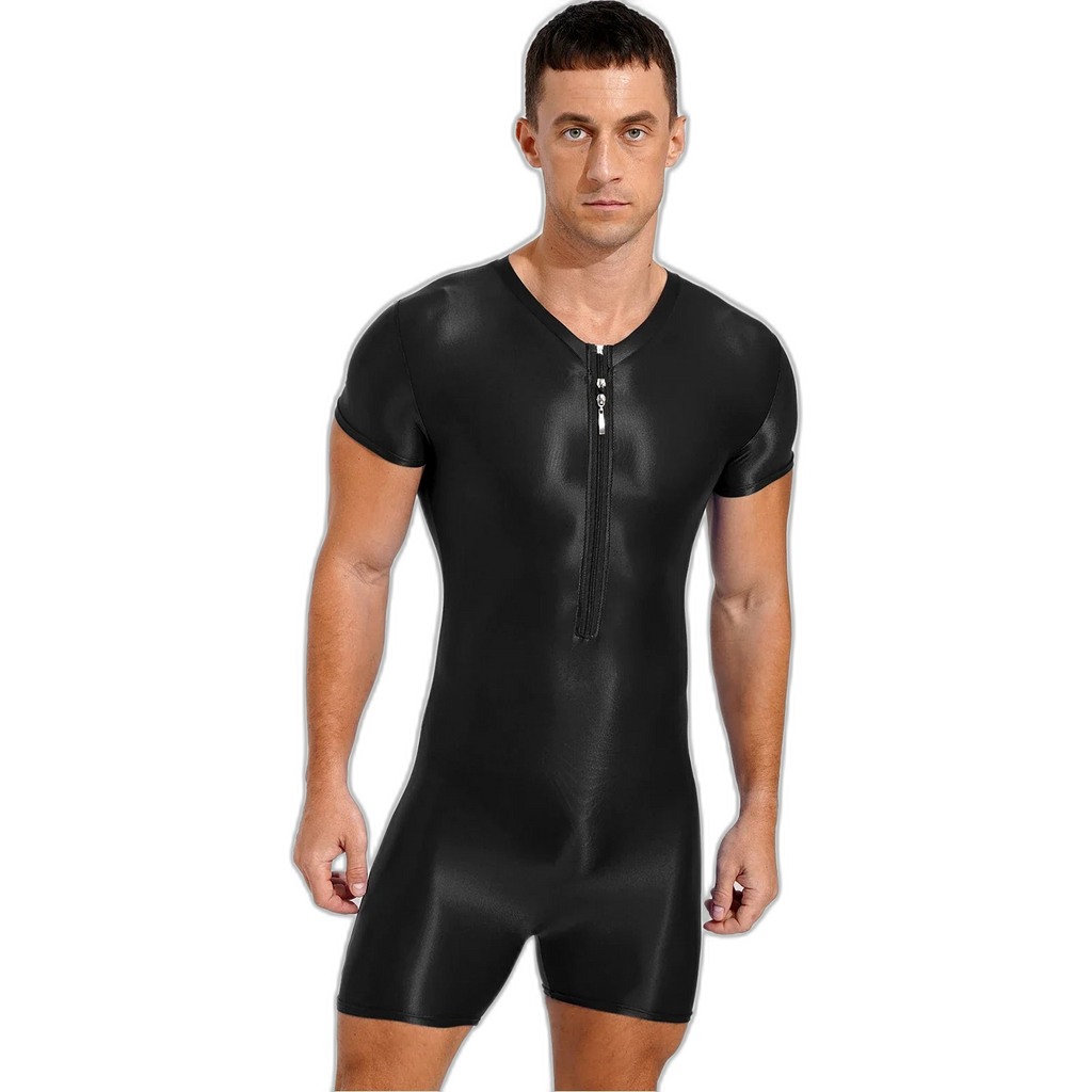 Neon Bold Glossy Zipper Men's Bodysuit