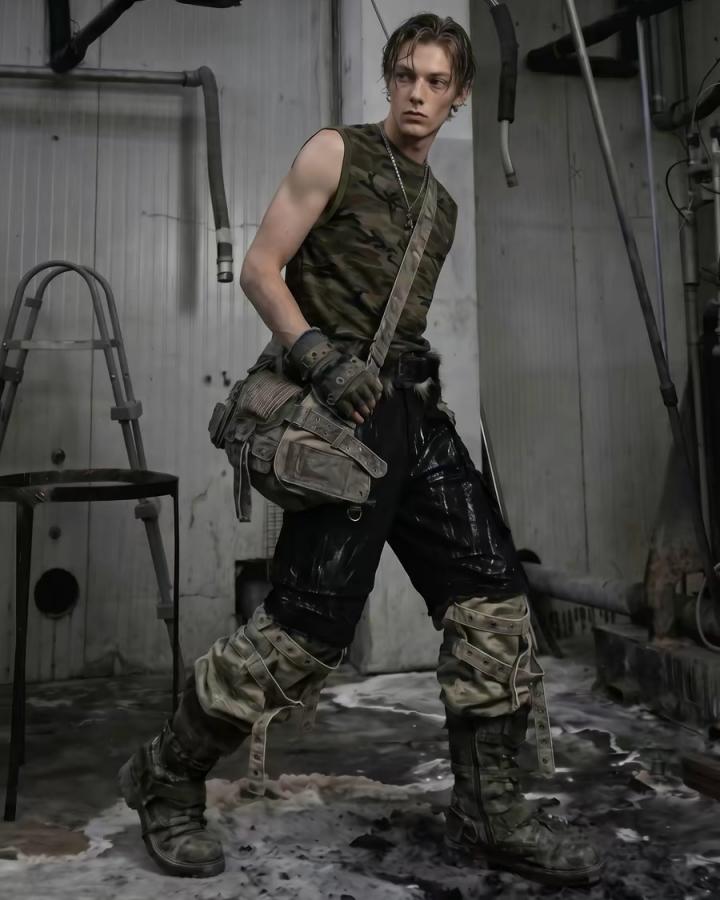 American Retro Wasteland Style Ripped Camouflage Vest