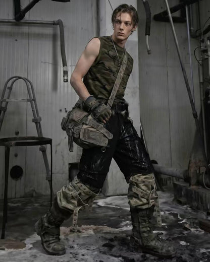 American Retro Wasteland Style Ripped Camouflage Vest