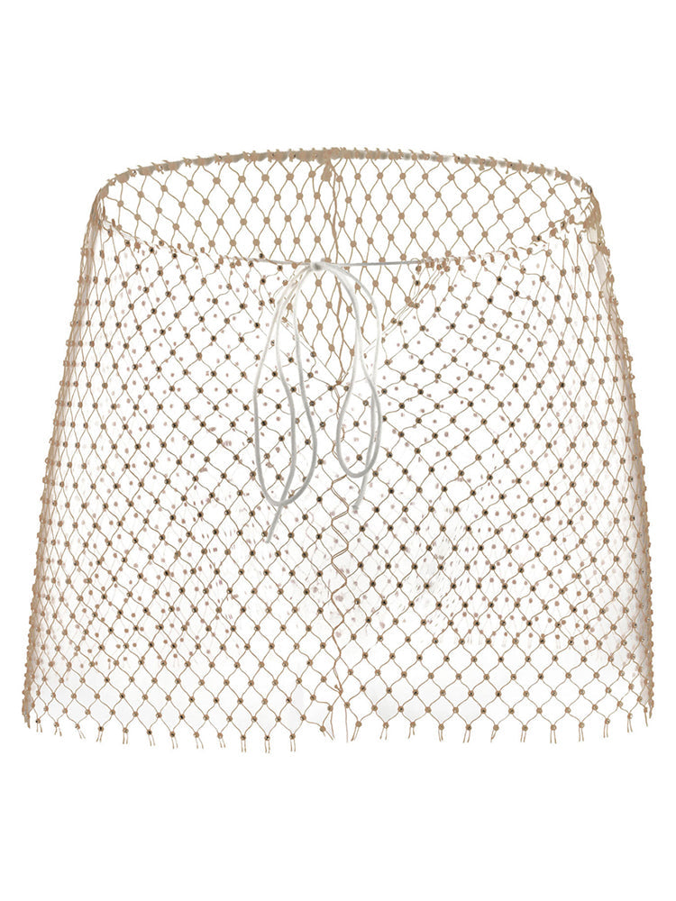Men's Rhinestone See Through Fishing Net Cutout Nylon Vest Shorts Two Piece Set - Orange