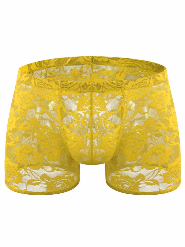 Men's Low Waist Rose Lace See-Through Trunks