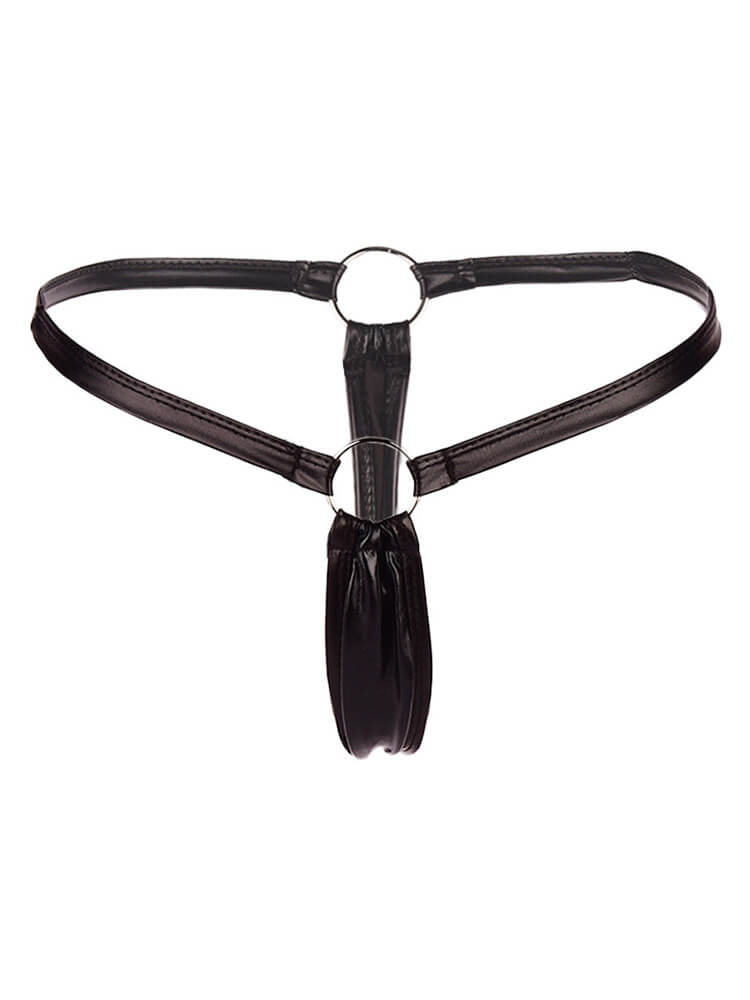 Men's Sexy Patent Leather Shiny Low Rise Thong