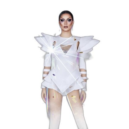Crystal Couture White Party Bodysuit