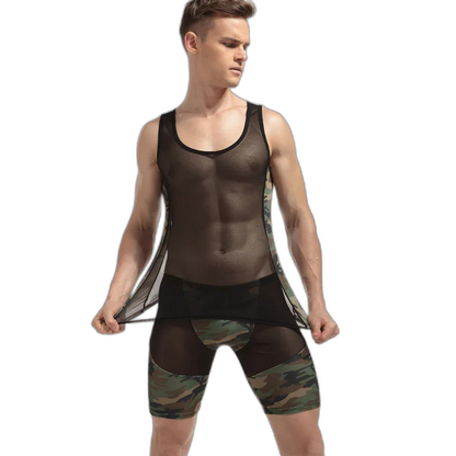 Men's Camouflage Army Mesh Bodysuit