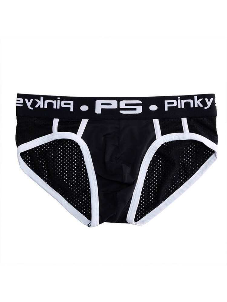 Men's Sexy Solid Color Hollow Nylon Sports Briefs