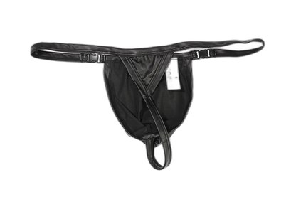Black PU Leather Buckle-Up Thong