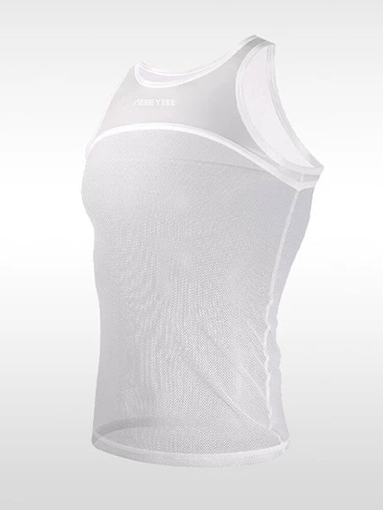 Men's Sexy Sheer Mesh Tank Top and Cutout Briefs