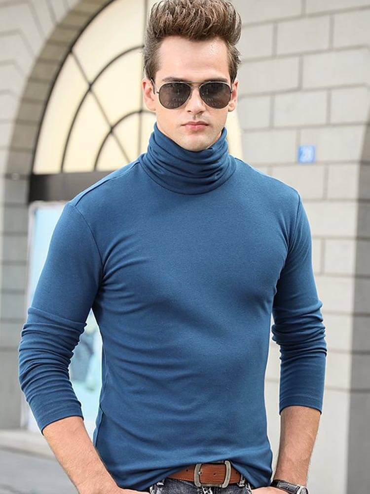 Men's Elastic Slim High Collar Solid Bottoming Shirt