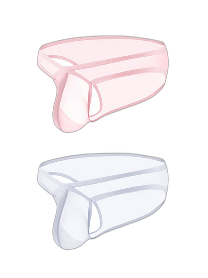 2 Pack Men's Sexy See-Through Triangle Y-Shaped Sleep Briefs