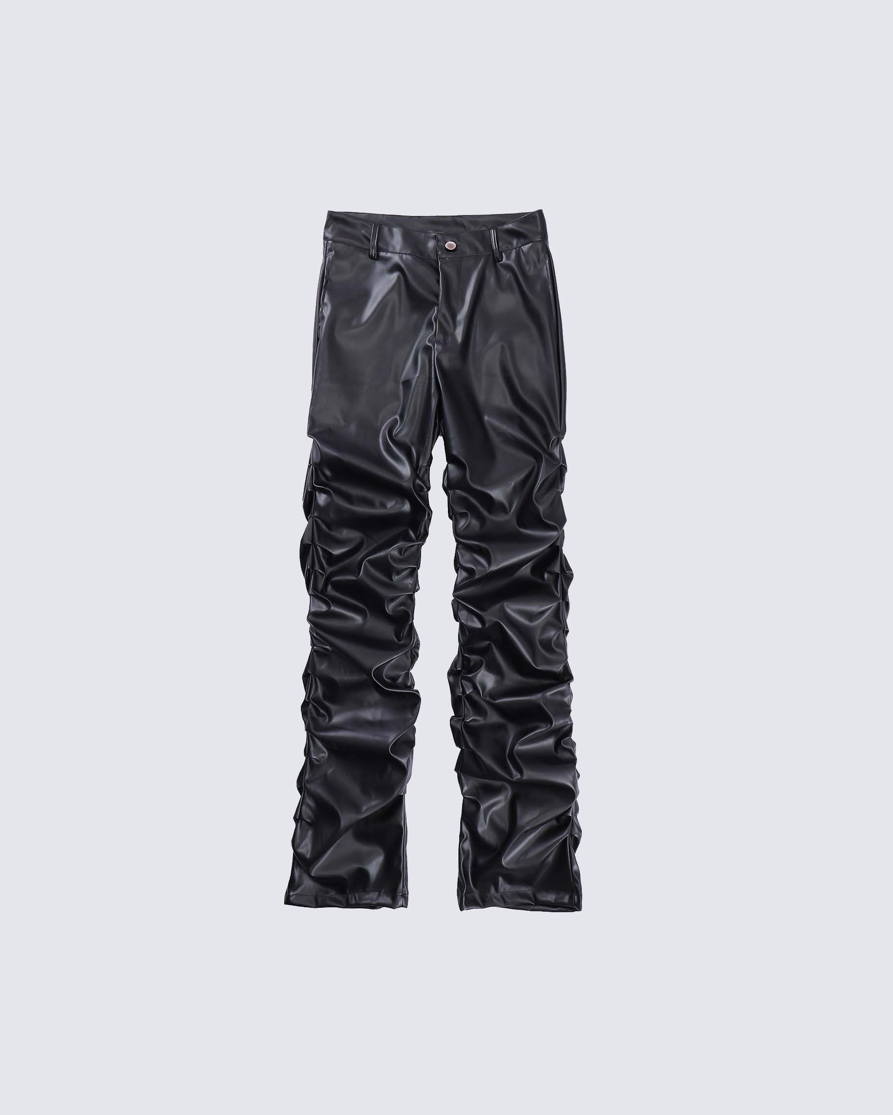 Pleated Pu Jeans