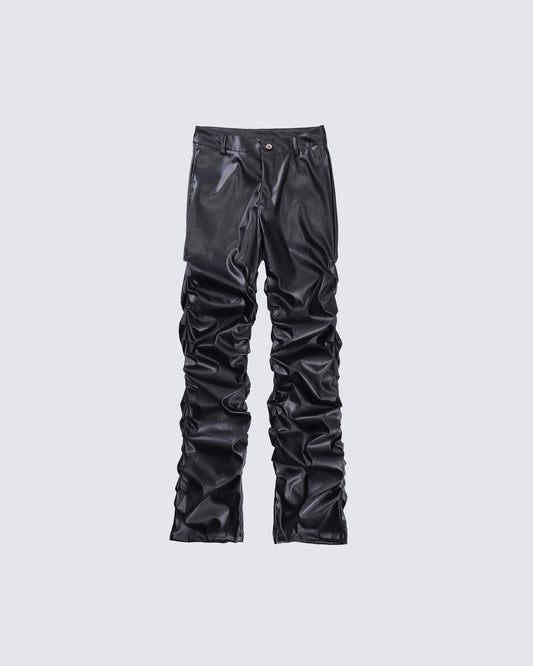 Pleated Pu Jeans
