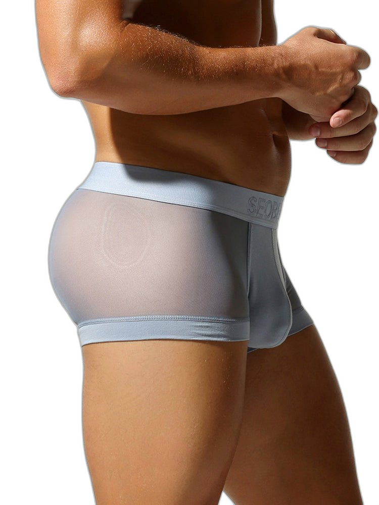 2 Pack Men's Stay-Put Fit Lightweight & Airy Solid Color Semi-Transparent Trunks