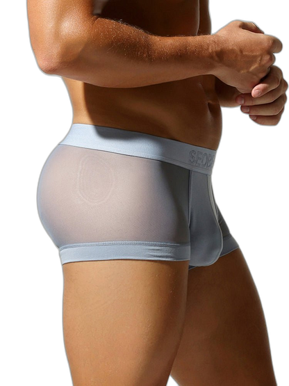 2 Pack Men's Stay-Put Fit Lightweight & Airy Solid Color Semi-Transparent Trunks