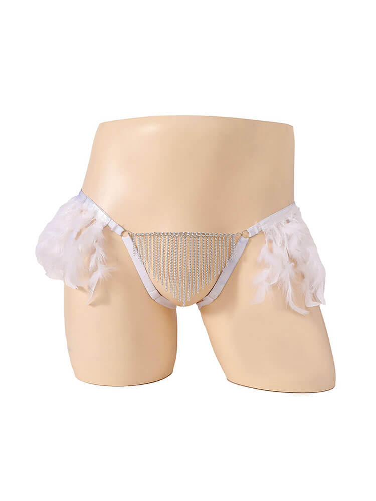 Men's Sexy Solid-Color Plush Trim Chain Thong