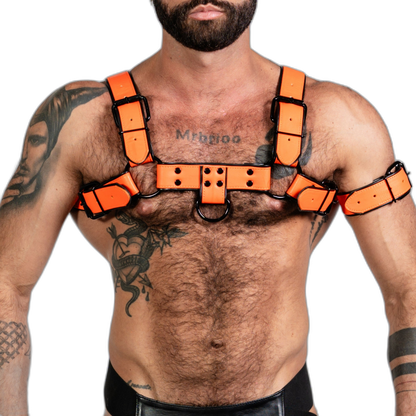 ruff GEAR Bold Leather Bulldog Harness Neon Orange