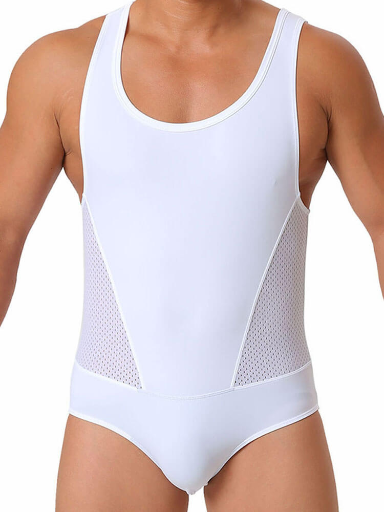 Men's Sexy Mesh Panels High-Stretch Nylon Bodysuit