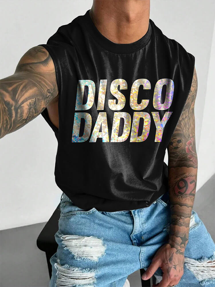 Men's Sparkle DISCO DADDY Print Wide Shoulder Vest