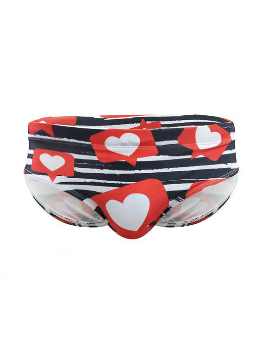Men's Sexy Black and White Striped Heart Swim Briefs