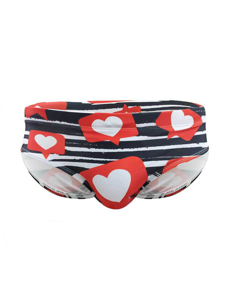 Men's Sexy Black and White Striped Heart Swim Briefs