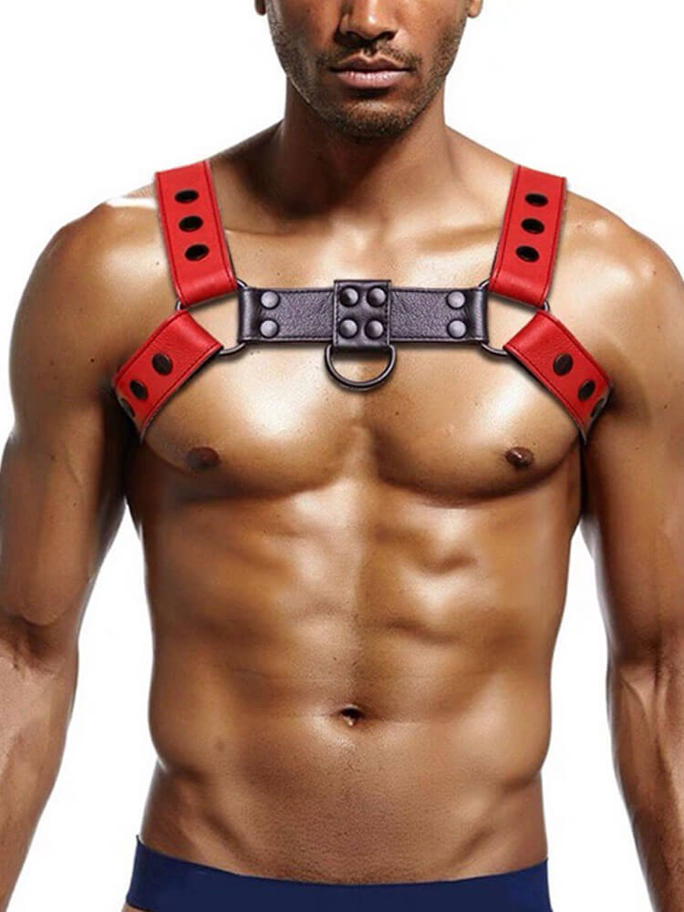 Men's Sexy Color-Block PU Leather Chest Strap